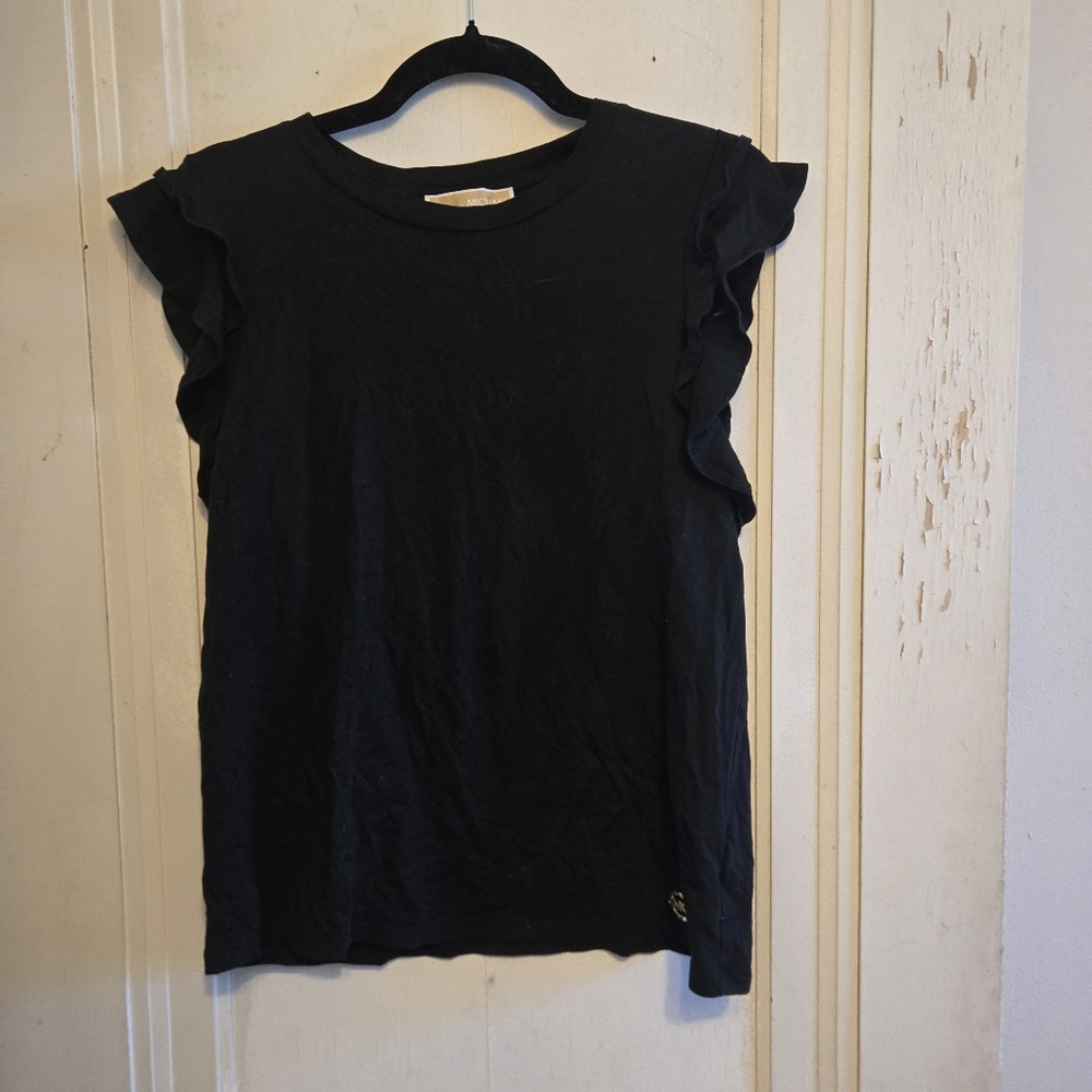 Michael Kors Black Sleeveless Top With Ruffle Edged Arm Holes